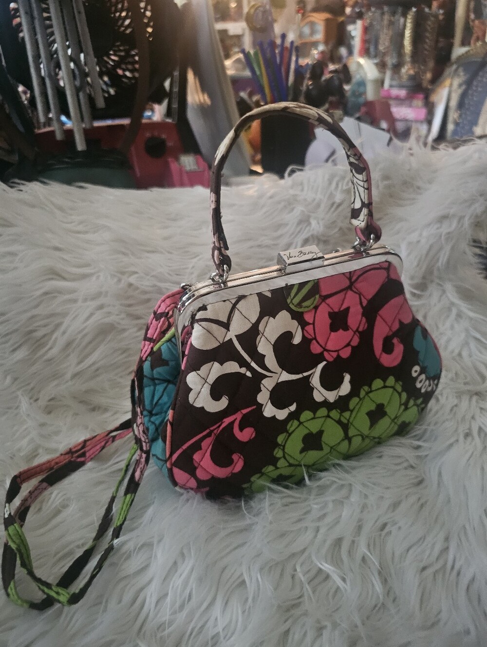 Vera Bradley Pink, Teal & Green Quilted Mini Wristlet